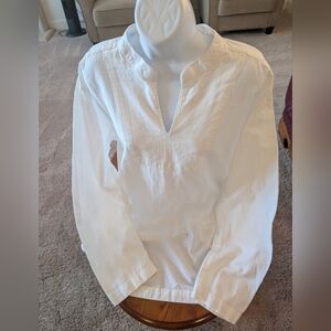 White Lightweight Cotton V-Neck Peasant Blouse - Size XXL